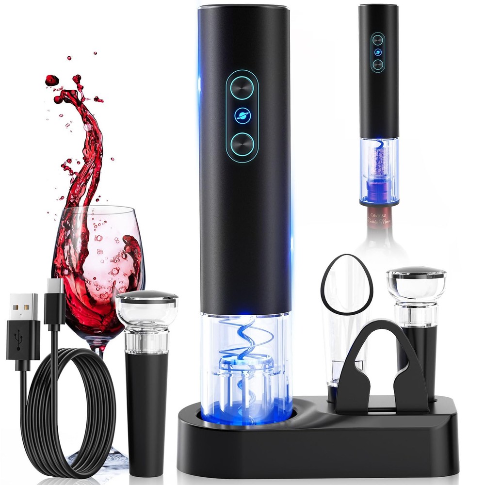 Otuseta Electric Wine Opener, Rechargeable Cordless Set/Black