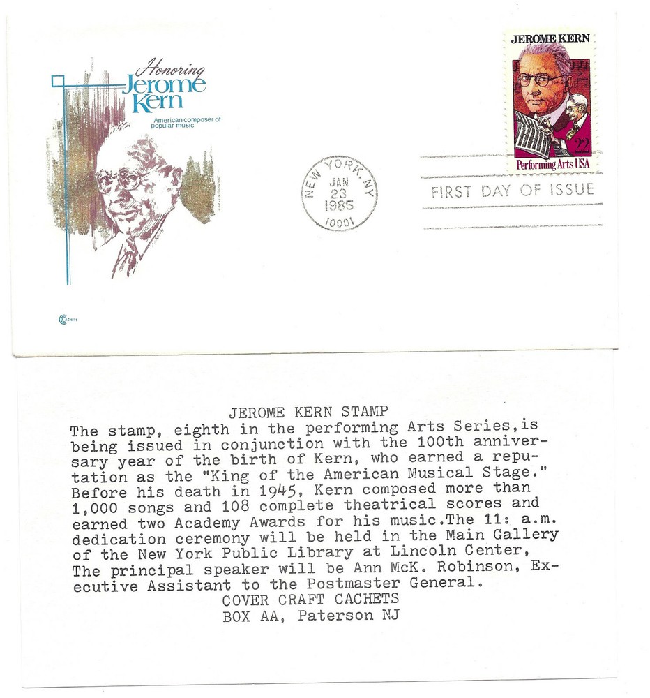 2110 Jerome Kern Cover Craft Cachets, CCC, FDC