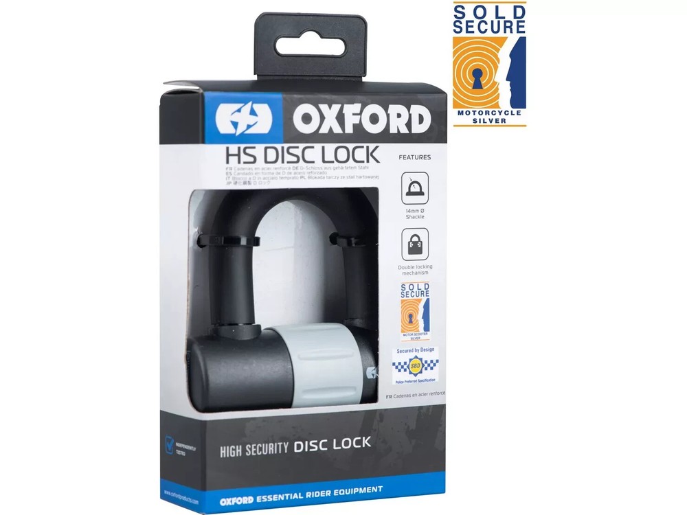 OXFORD HD HS MAX MOTORCYCLE DISC U LOCK PADDLOCK SOLD SECURE SILVER