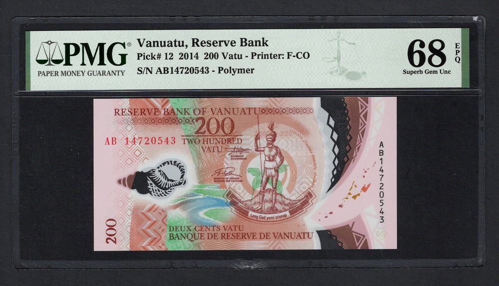 Vanuatu 200 Vatu 2014 P12 "Polymer" Uncirculated Grade 68