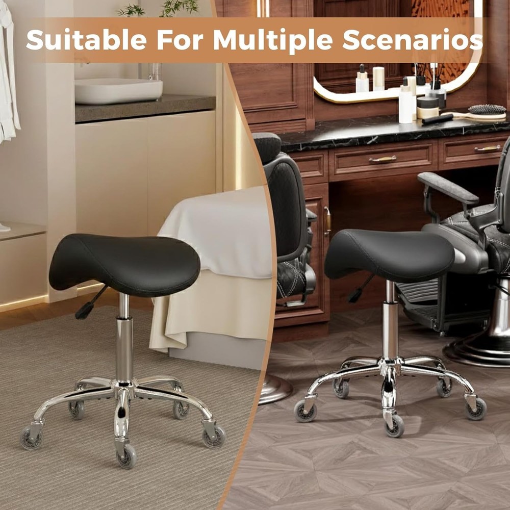 Ergonomic Rolling Saddle Stool Height-Adjustable Rolling 360° Swivel Saddle