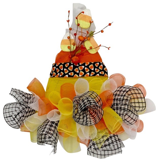 Halloween Candy Corn Witch Hat Deco Mesh Wreath Or Wall Decor