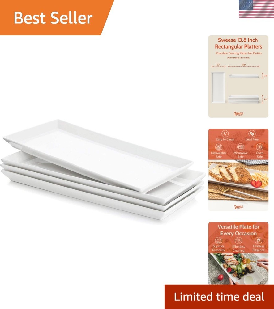Rectangular Porcelain Platters, Serving Trays for Parties, 13.8 Inch Large Servi