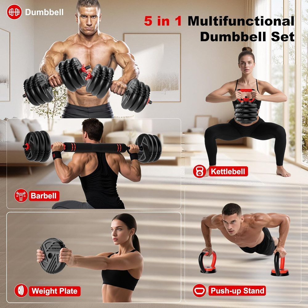 Adjustable Dumbbell Set, 10/20/30/45/70/90Lbs, 5 in 1 Multi-Function Dumbbells S