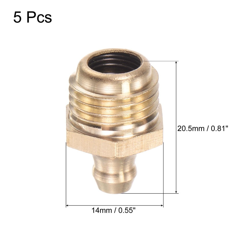 5Pcs Brass Straight Hydraulic Grease Fitting G1/4 Thread 14mm Width