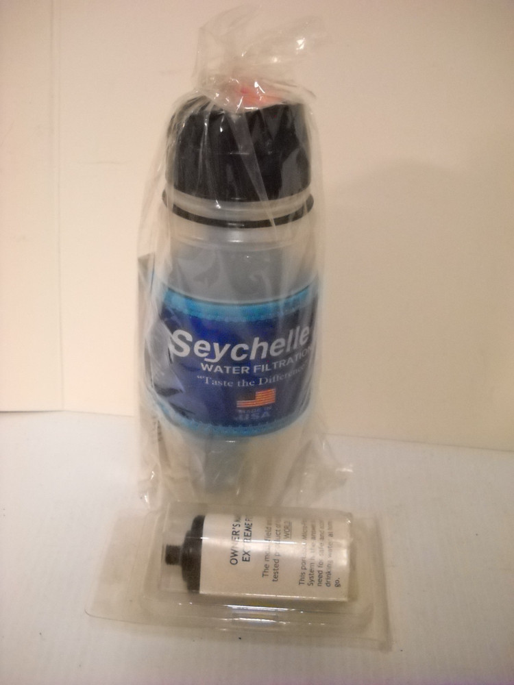 Seychelle Water Filter Water Bottle W/ Extra Filter & Shoulder Strap
