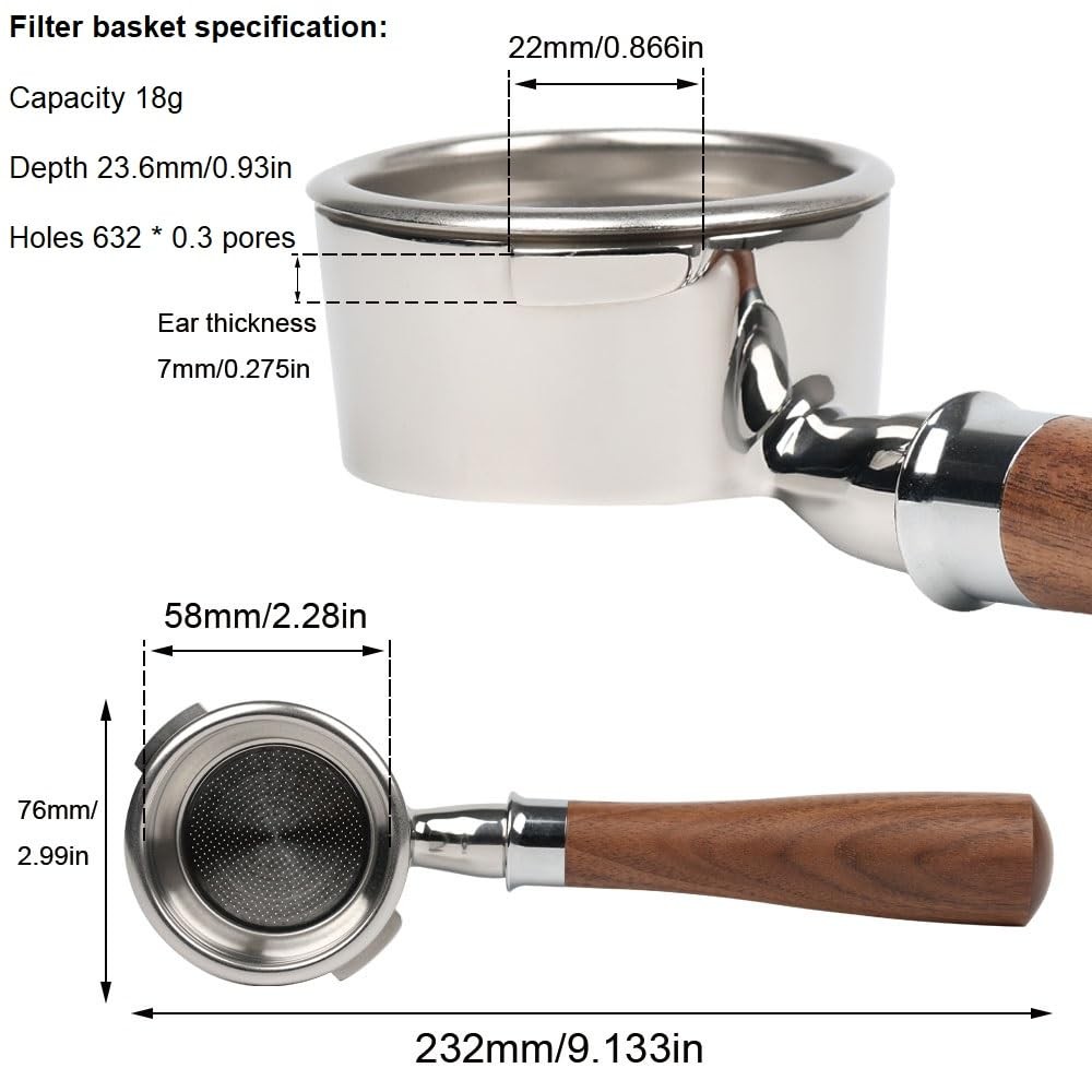 CAPFEI Bottomless Portafilter 58mm Compatible For Gaggia 58mm, Walnut