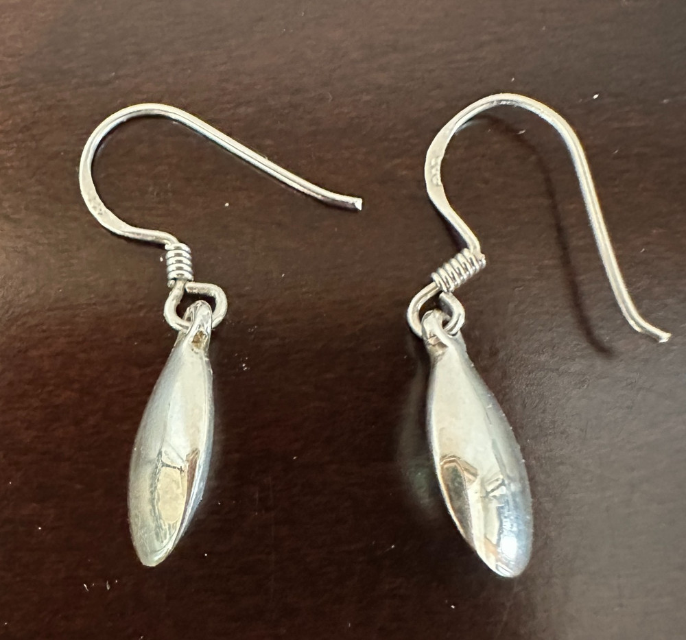 Sterling Silver Puffy Tear Drop Dangle Earrings Vintage