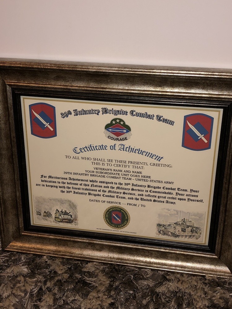 39TH INFANTRY BRIGADE COMBAT TEAM - COA / (COMMEMORATIVE CERTIFICATE)