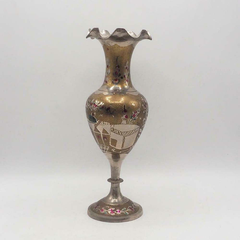 Brass Colored Metal Ruffled Vase