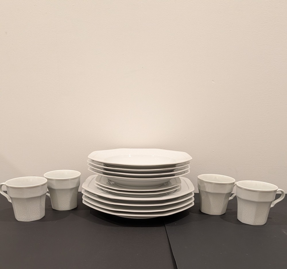 Modern White Dinnerware Set Plates & Mugs Minimalist Stoneware Tableware