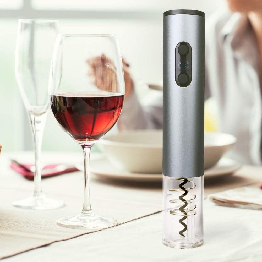 Electric Wine Bottle Opener, Automatic Corkscrew with Foil Remover (Silver)