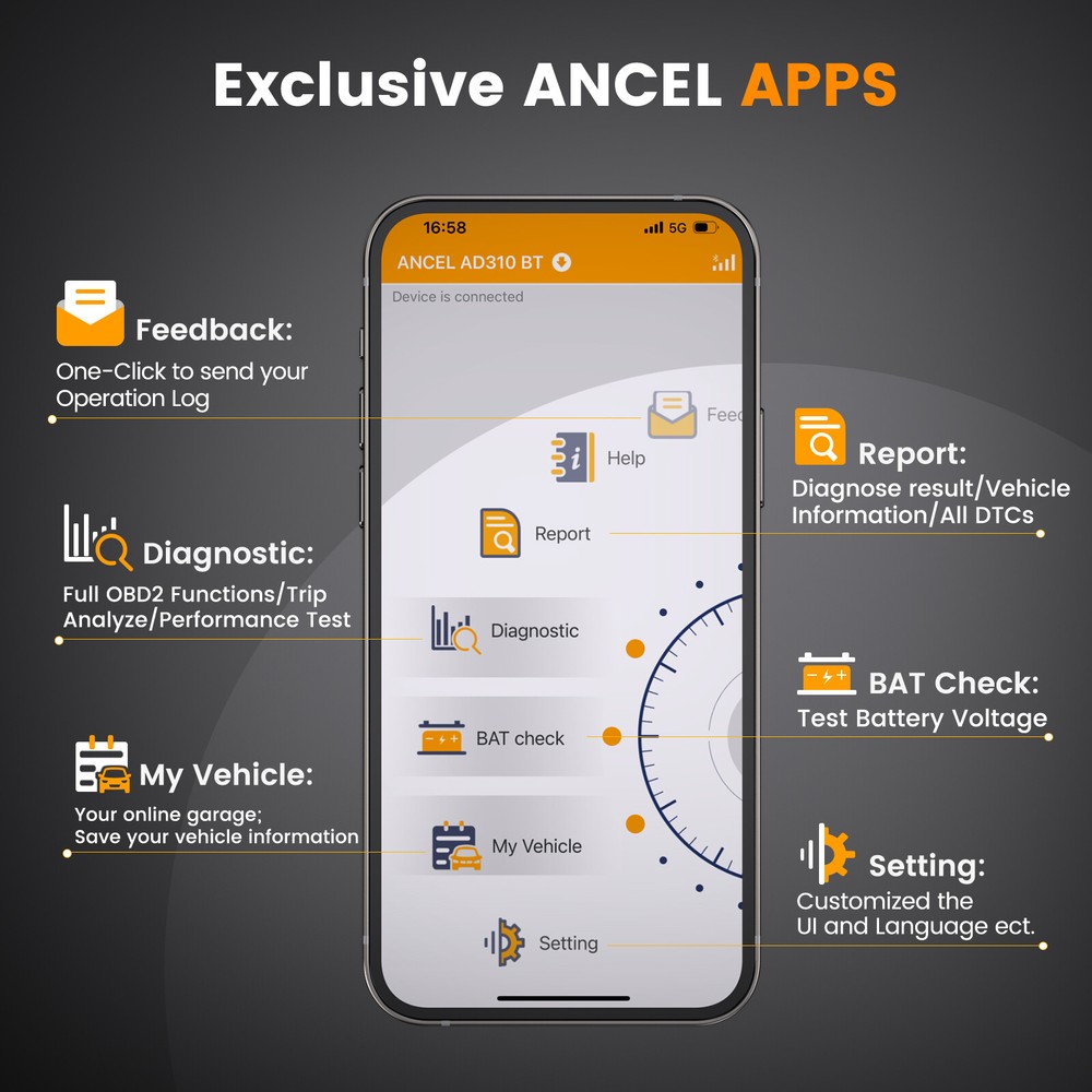ANCEL AD310 BT OBD2 Scanner Bluetooth for iOS Android Diagnostic I/M Readnes
