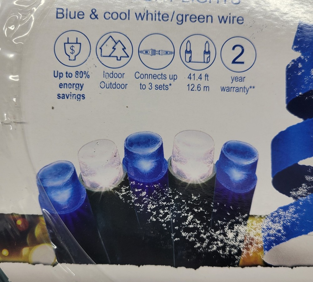 Ge Staybright 200 Micro Bright Blue & Cool White LED String Lights 41’ Holiday