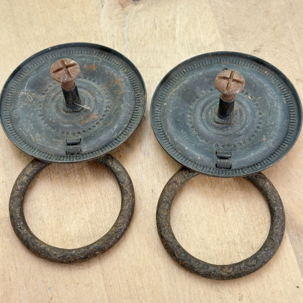 Pair Vintage Metal Drawer Loop Pulls Rings, 2.25"dia, Replacement Hardware