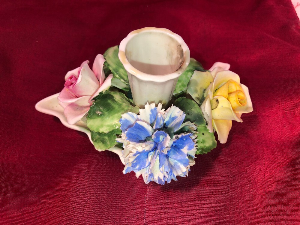 Two Radnor Floral Bone China Candlesticks