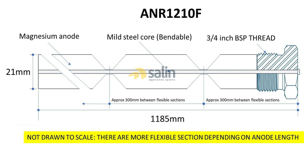 FLEX MAGNESIUM ANODE FOR RHEEM WATER HEATERS | ELECTRIC 250L 111250