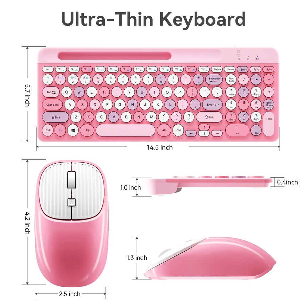 Wireless Multi-Device Bluetooth Keyboard, Ergonomic Rechargeable Combo