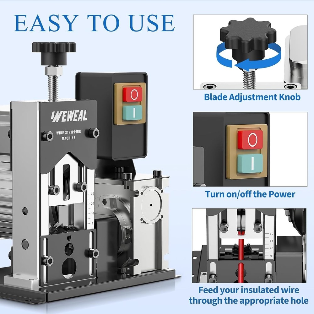 Wire Stripper Machine, 0.06''-1.18'' Electric Cable Stripper Machine with 180...