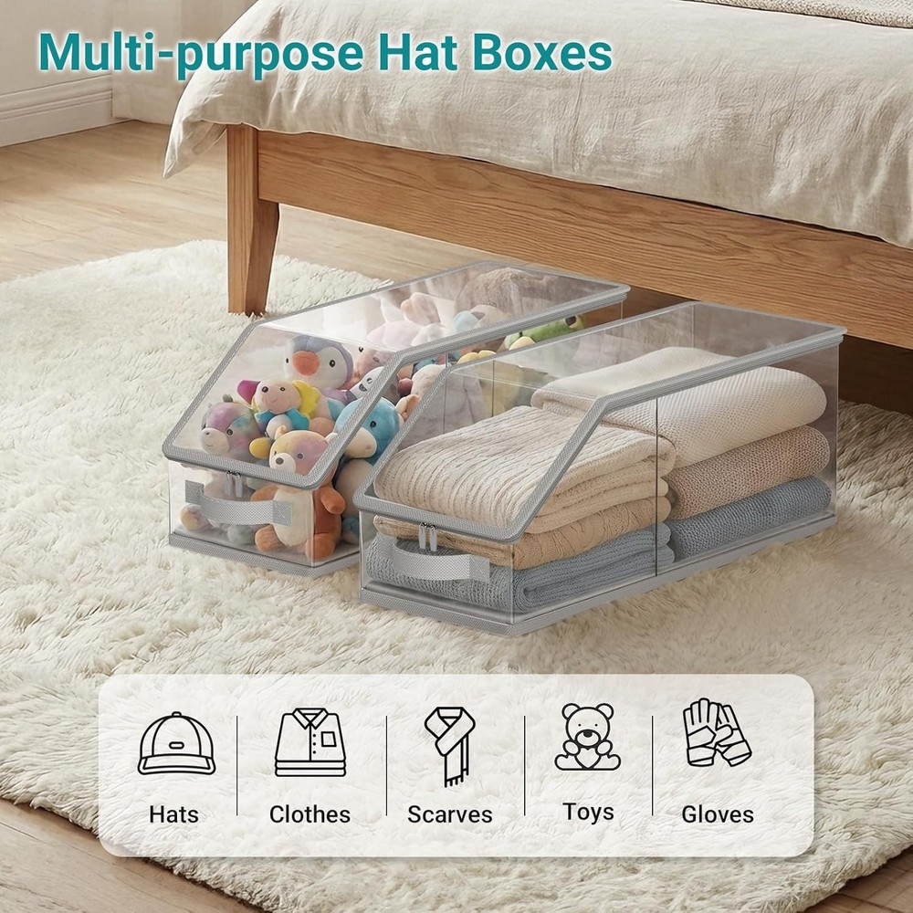 2PCS Stackable Hat Storage for Baseball Caps, Clear Hat Organizer for Closet Hol