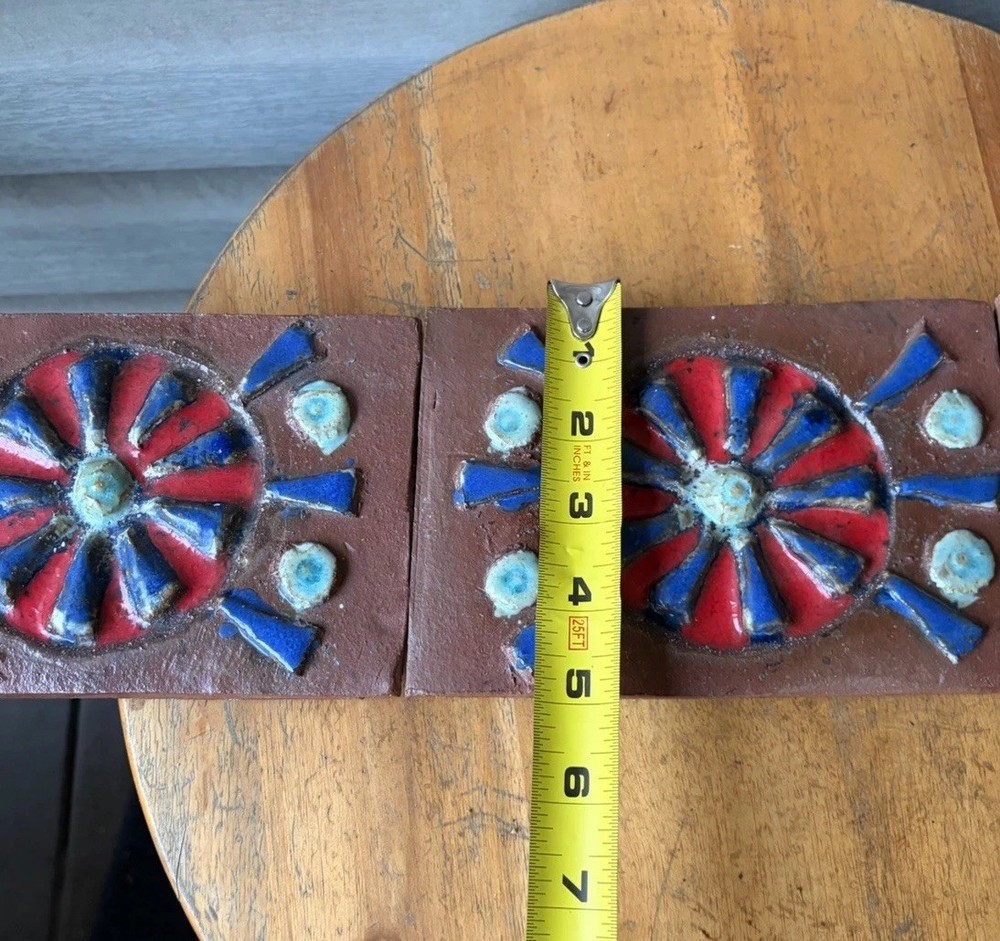 Sigrid Blow Geometric Mod Primitive Studio Art Pottery Tile Wall Sculpture 21”