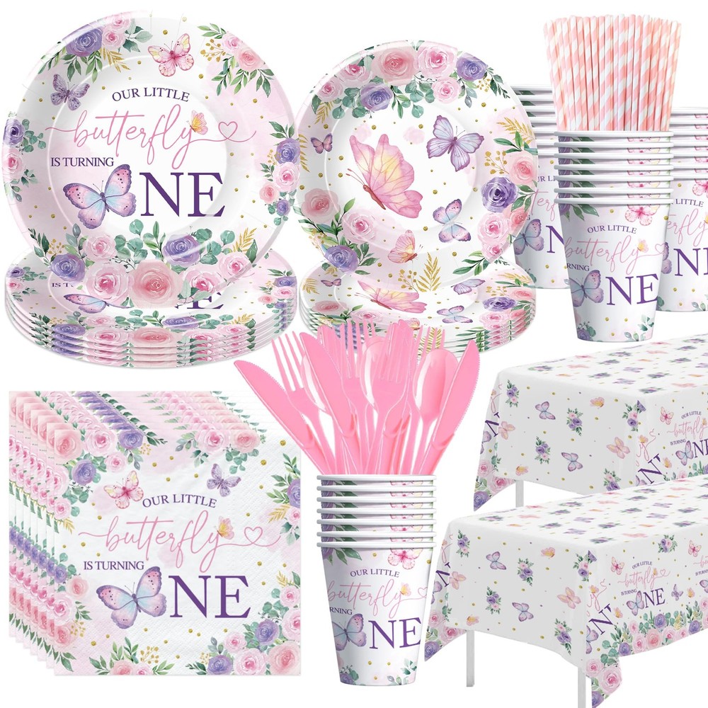 HIPVVILD Butterfly First Birthday Decorations Tableware for Girl - Butterfly ...