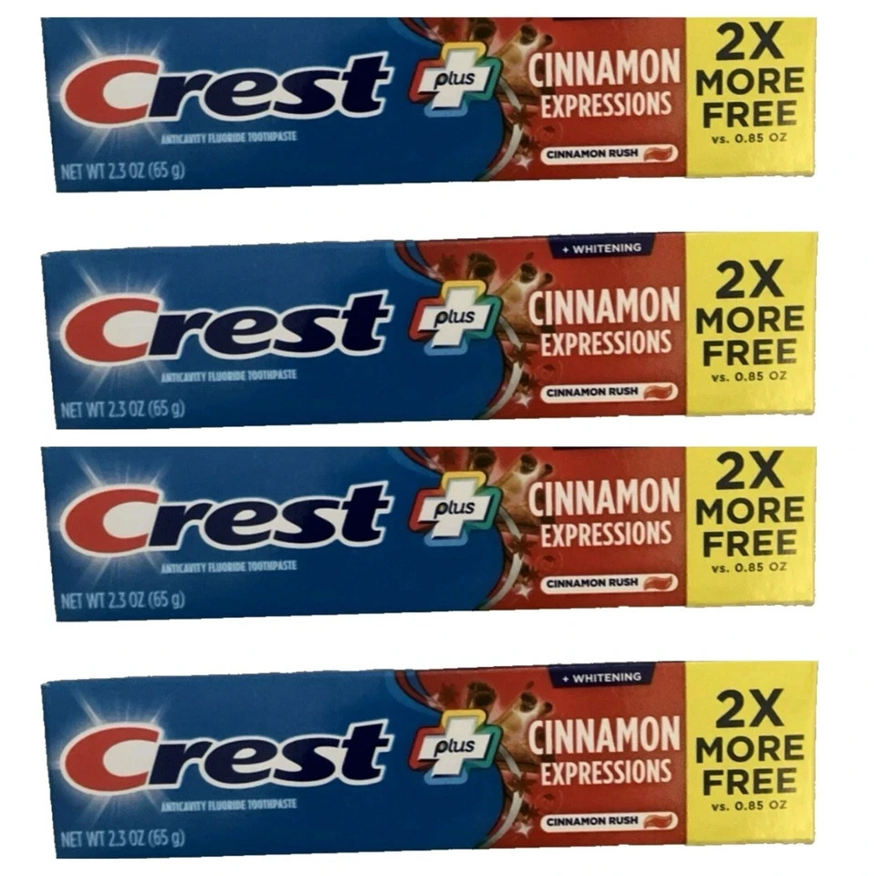 4X  CREST Plus Cinnamon Expressions CINNAMON RUSH + Whitening Toothpaste 2.3 oz.