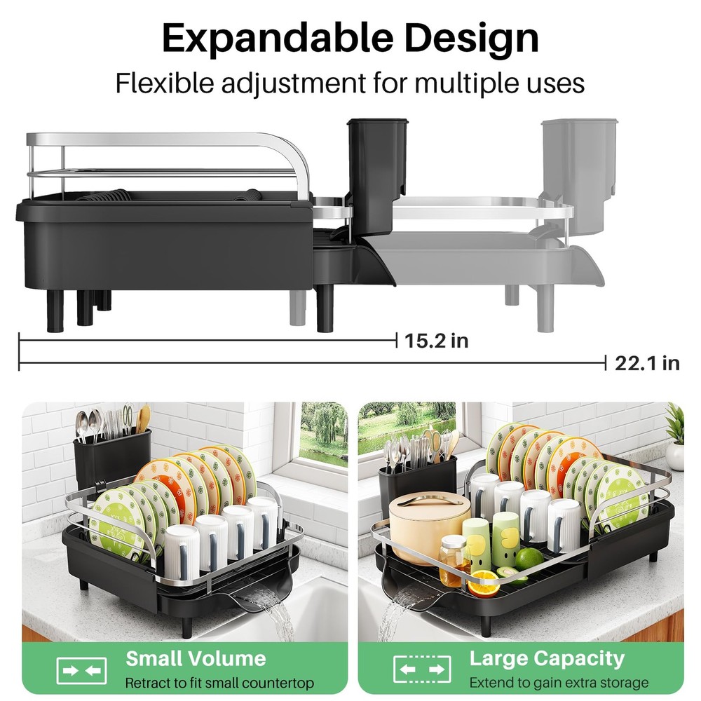 Dish Drying Rack - Expandable Dish Rack for Kitchen Counter, Rust-Resistant D...