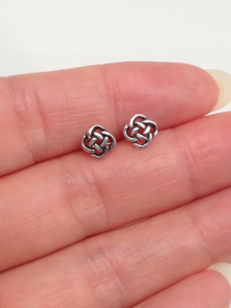 Small Celtic Knot Stud Earrings 925 Sterling Silver Womens 5.8mm Tiny