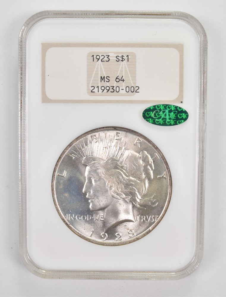 MS64 1923 Peace Silver Dollar CAC NGC *0039