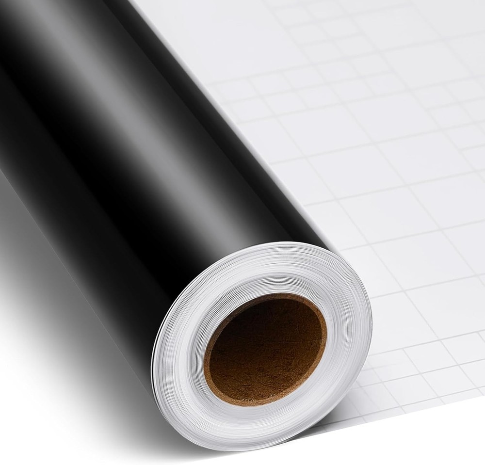 Gueevin Glossy Vinyl Roll Permanent Self Adhesive 24" x 50 ft, Black