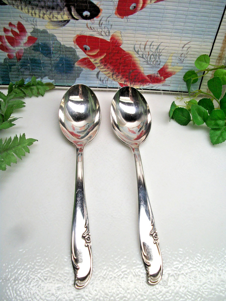 International Wm Rogers  ALLURE  Teatime Silverplate Solid Serving Spoons  1959