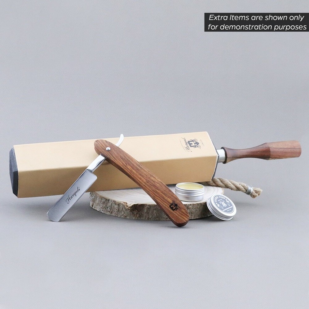 Paddle Leather Strop Straight Razor Classic Sharpening Edge 4 Sided Wood Handle