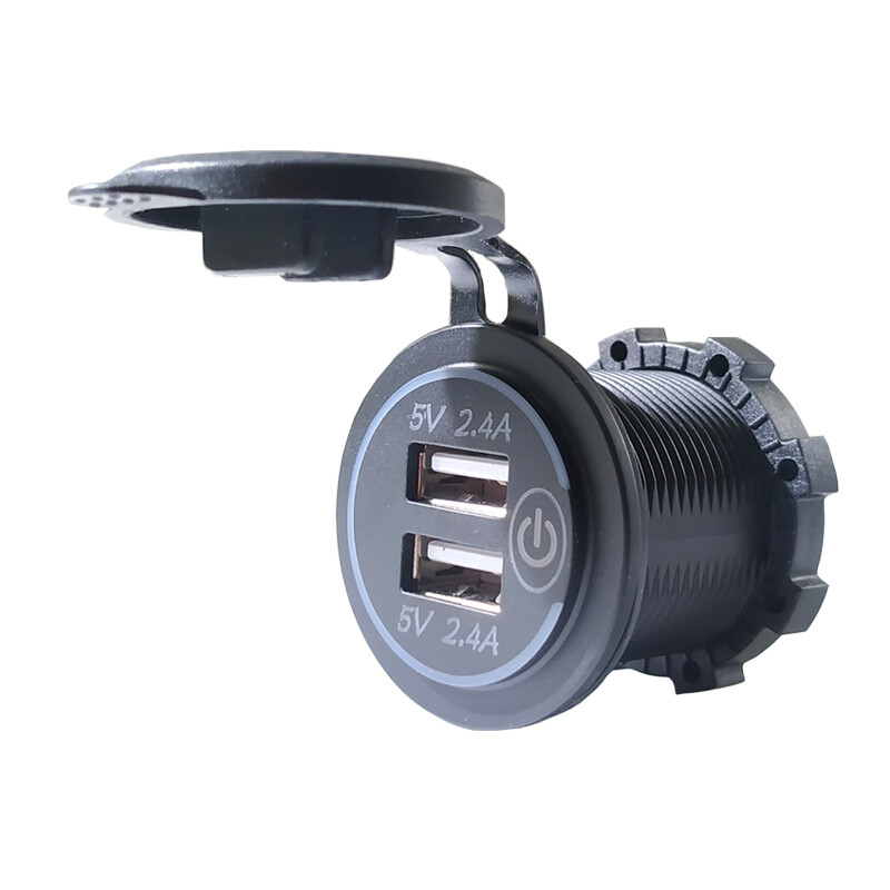 Panel Mount Dual USB, 2.4 A Charger with Touch Switch. 12/24 VDC Input