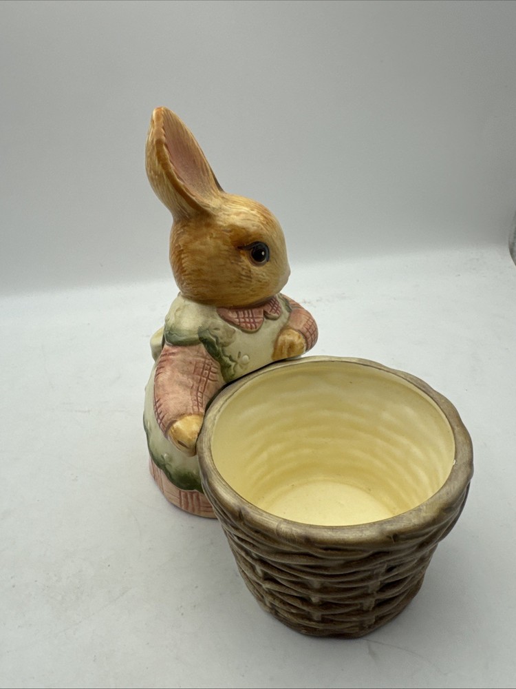 JCPenney Ceramic Easter Bunny with Basket 7" & 2 Rabbit Figurine