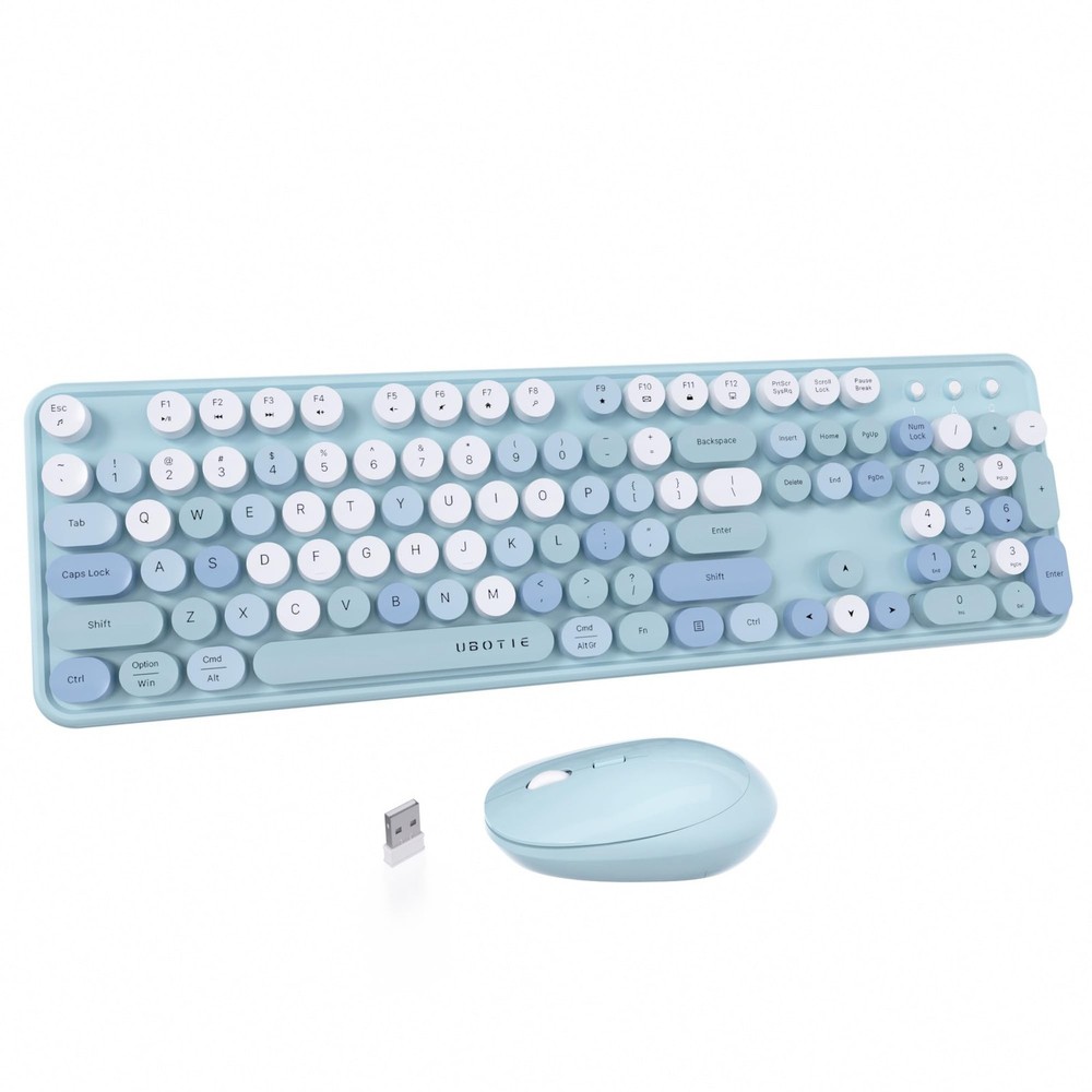 UBOTIE Colorful Computer Wireless Keyboard Mouse Combos, Typewriter Flexible ...