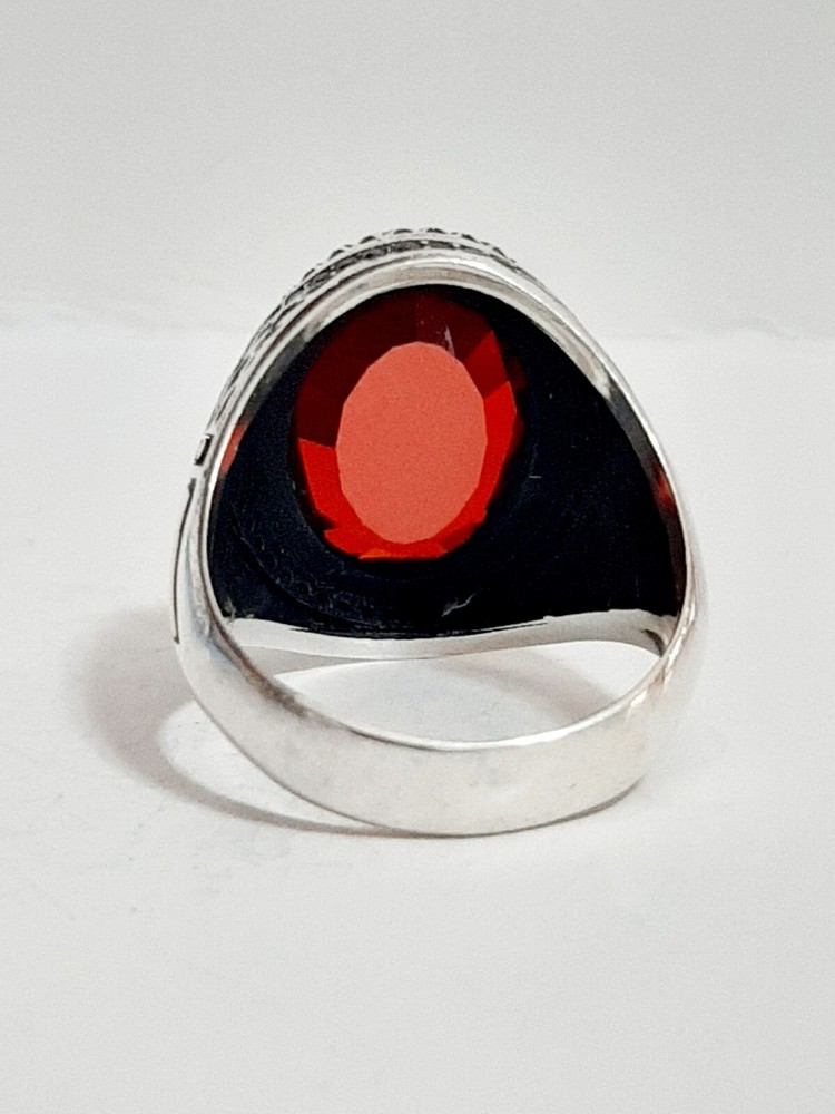 Men's Ring 925 Silver Ruby Solitaire Carniola Pirate Ring Man Sterling Ruby