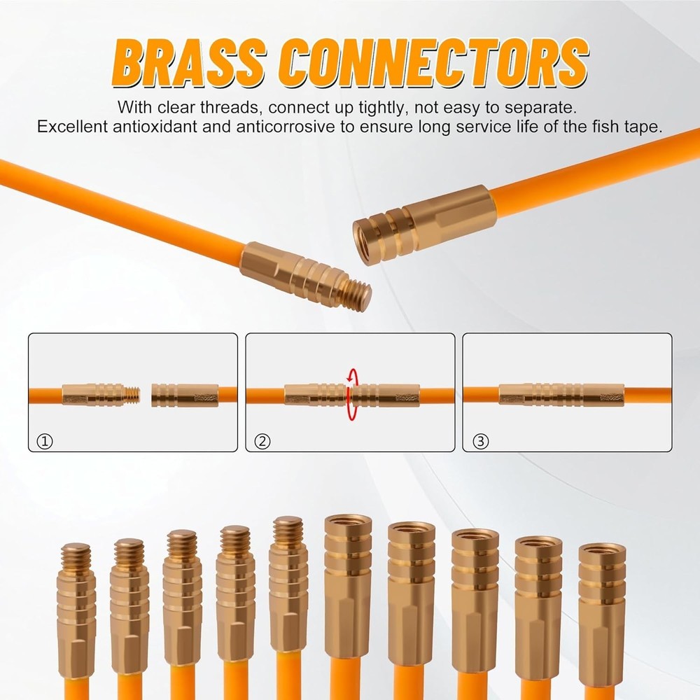 33FT Fiberglass Running Electrical Wire Cable Glow Rods Wire Pulling Tools Fi...