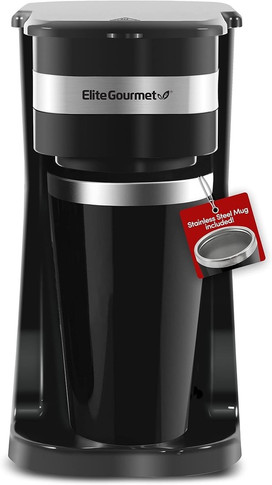 Personal Single-Serve Compact Coffee Maker Brewer Includes 14Oz. Thermal Trav...
