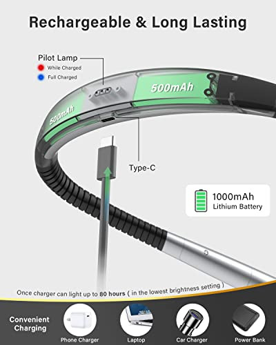 LED Neck Reading Light Rechargeable, Book Light for Reading in Starry Grey