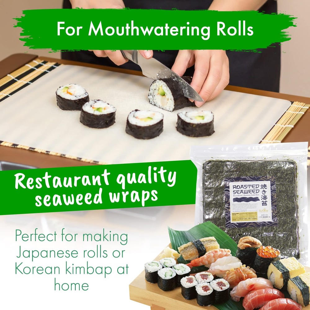 Roasted Seaweed Sheets for Sushi Rolls - 50 Full-Size Sheets