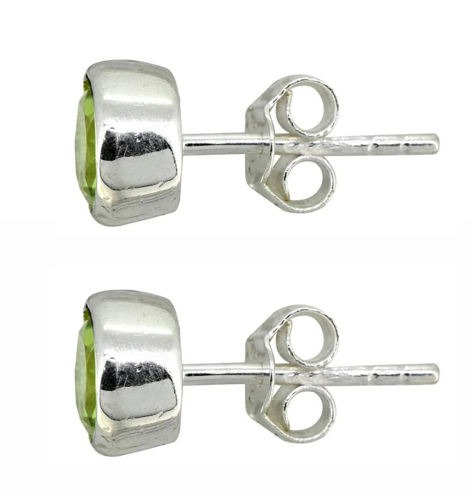 Peridot Round Shape Solid Sterling Silver Stud Earring