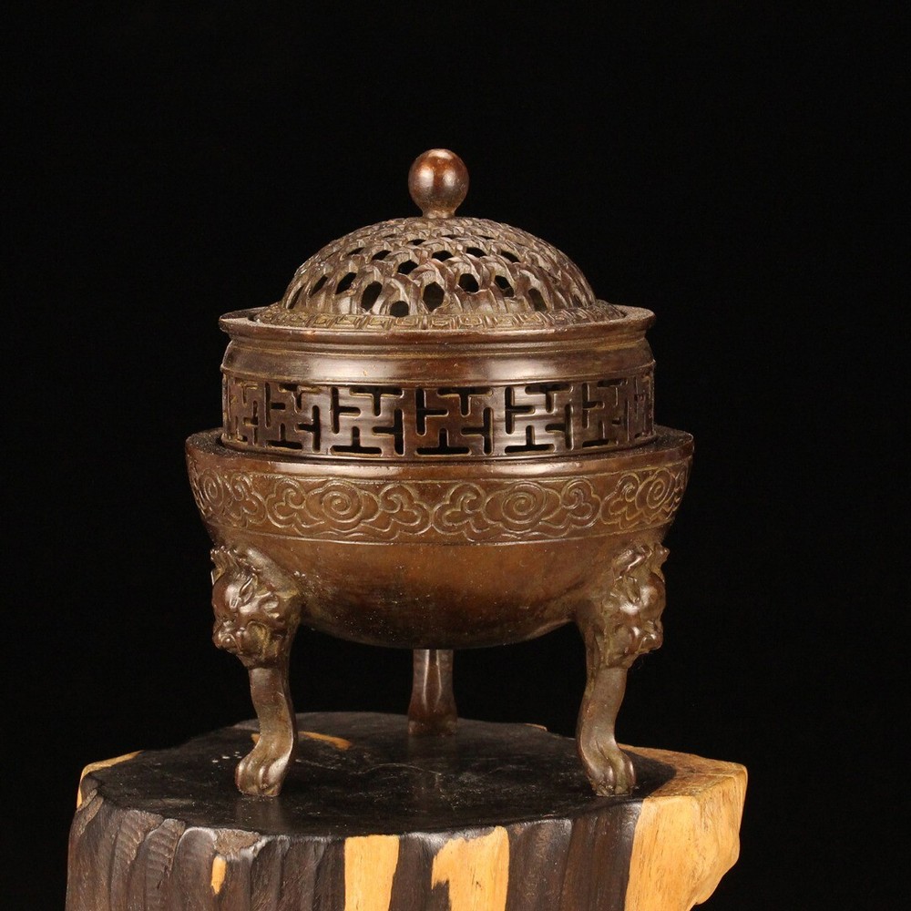 China Antique Copper Collection Net Cover Three Layer Incense Burner