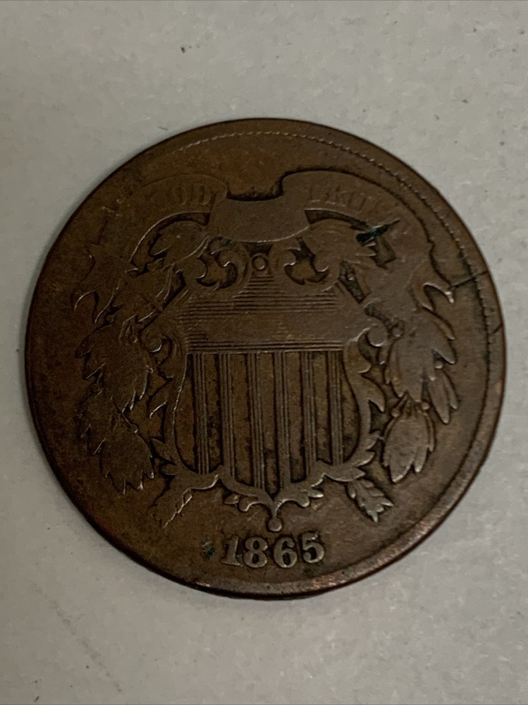 1865 Copper Philadelphia Mint Two Cent Coin