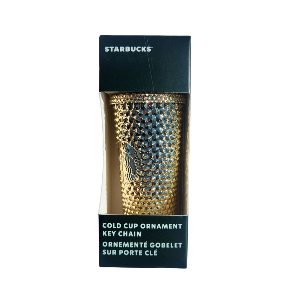Starbucks Cold Cup Ornament Key Chain Gold Diamond Pattern