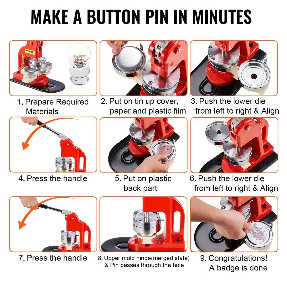 75mm DIY Button Maker Kit Includes Magic Panda Book Circle Cutter 500 Parts