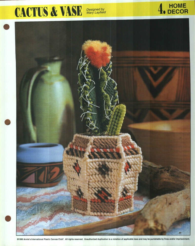 NEW CACTUS & VASE HOME DECOR ANNIE'S PLASTIC CANVAS PATTERN INSTRUCTIONS