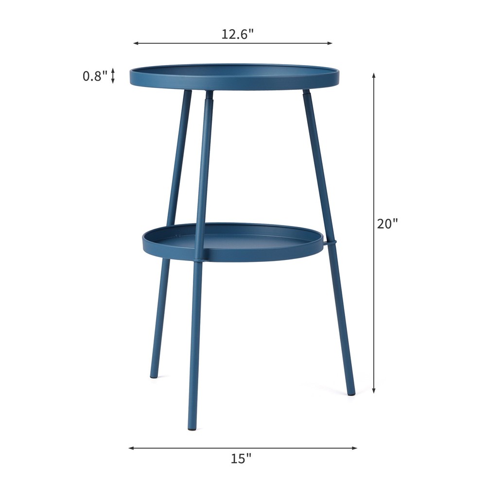 Patio Small Side Table, Round 2 Tier End Table, Metal Round Coffee Table