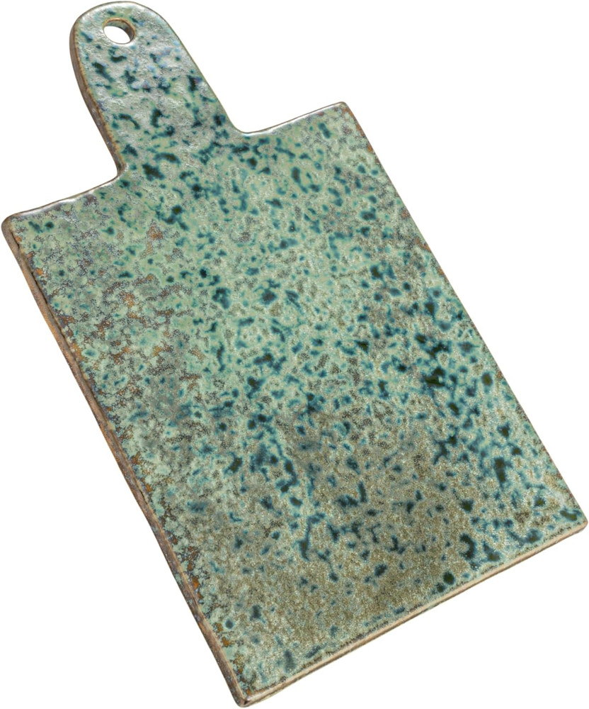 Matte Stoneware Cheese Board with Leather Tie, Green