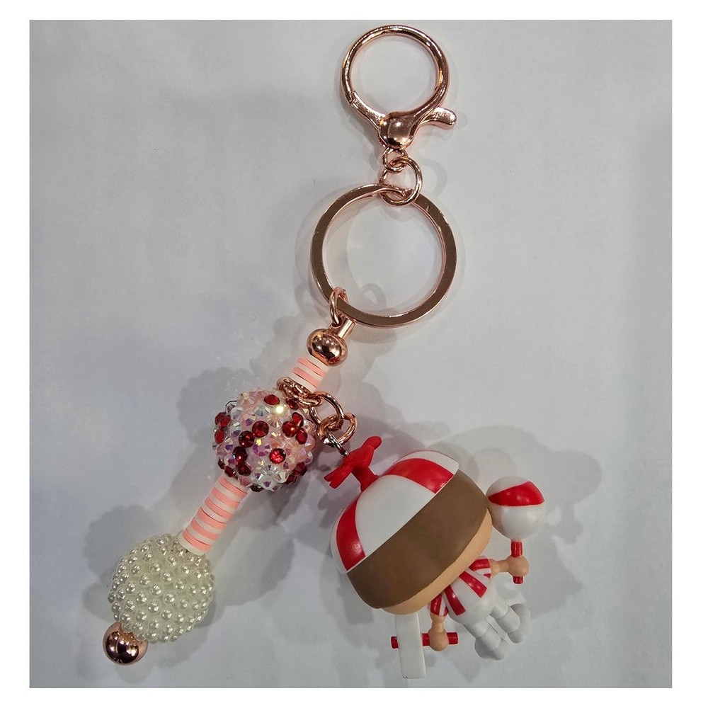 Handmade Beaded Keychain With Reworked Mini Figure | Unique Bag Charm